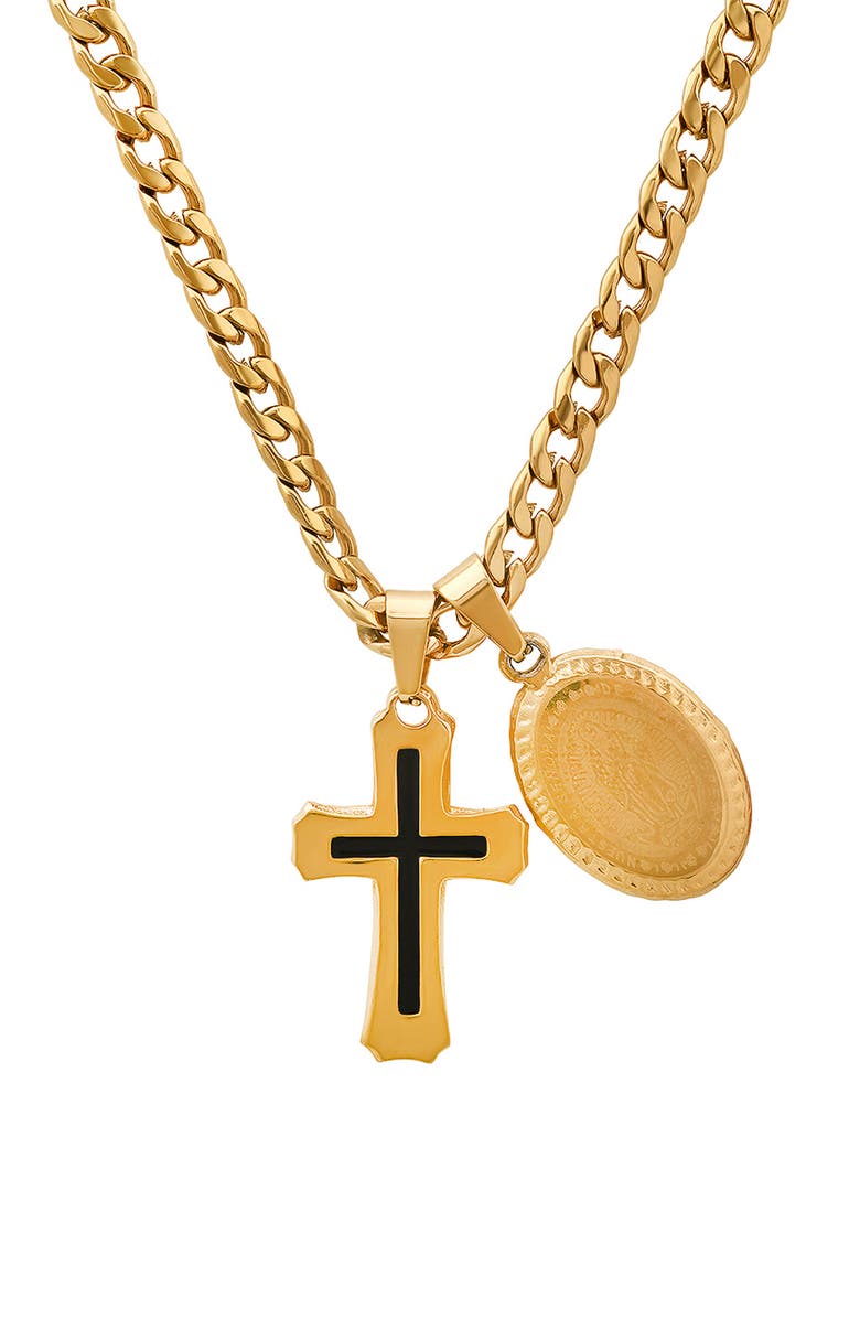HMY JEWELRY Men's Cross Pendant Necklace, Alternate, color, Gold/ Black