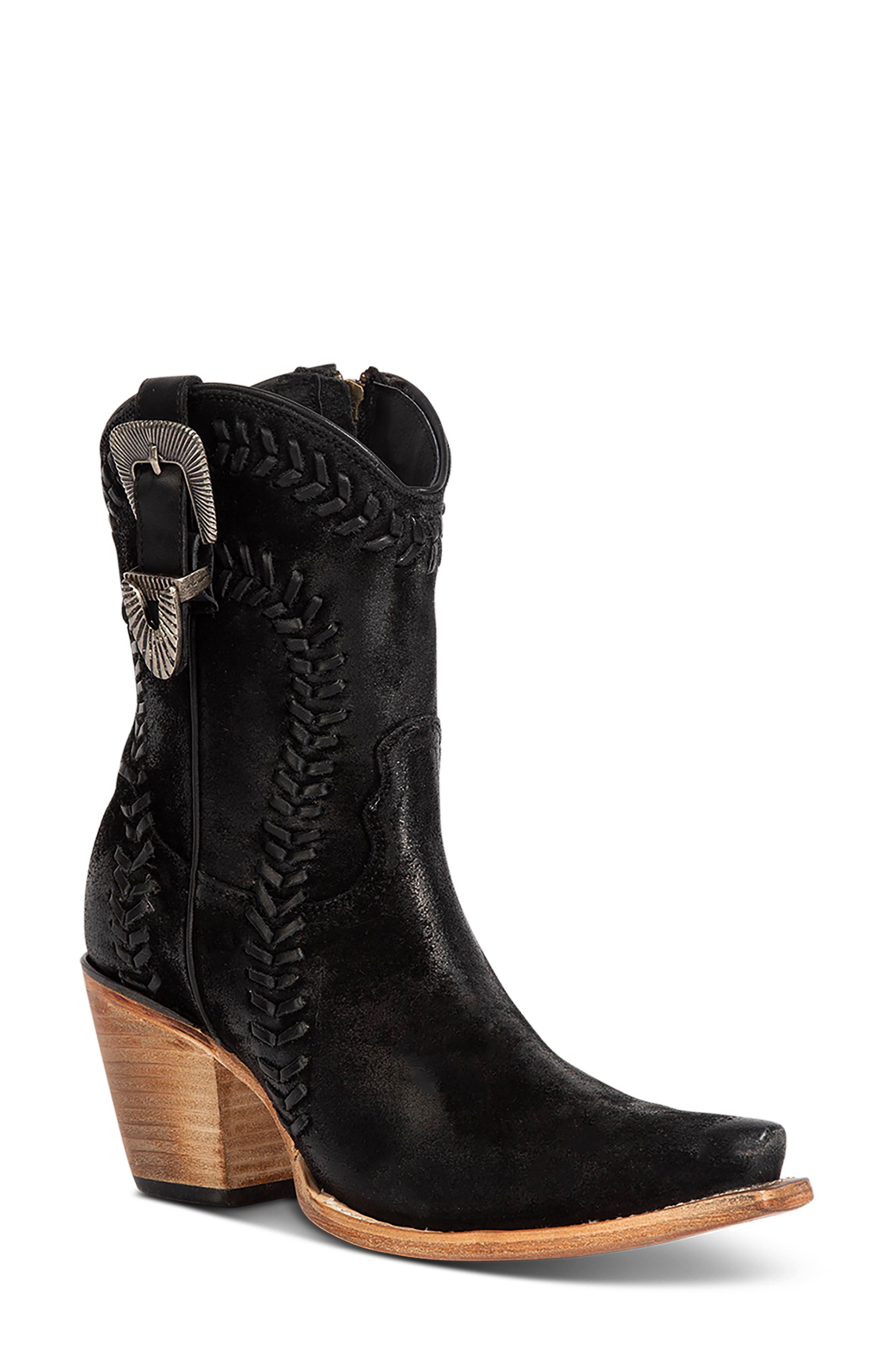 Freya Leather Western Bootie, Main, color, BLACK SUEDE