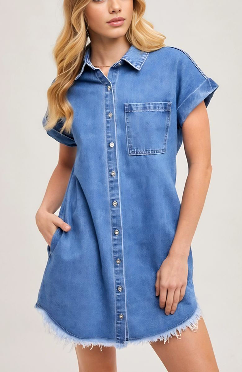 Knit and Lounge Relaxed Fit Denim Shirt Dress, Alternate, color, Denim Blue