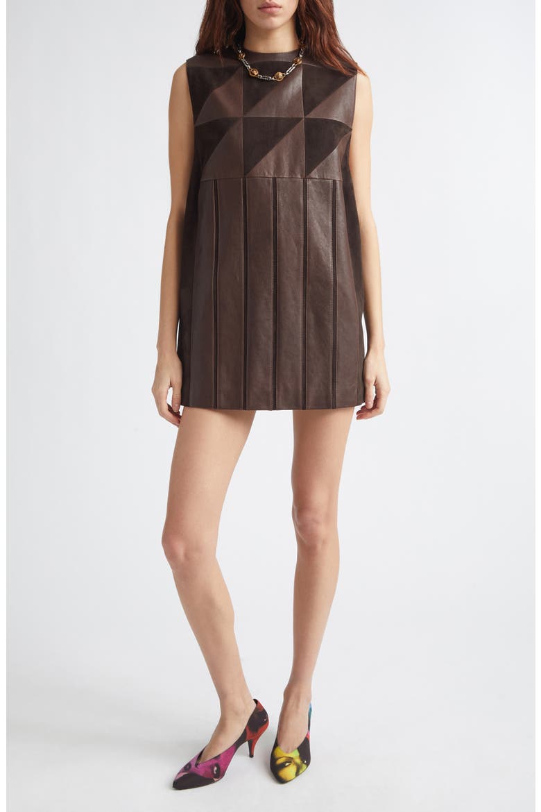 Leather Patchwork Minidress, Main, color, BURNT