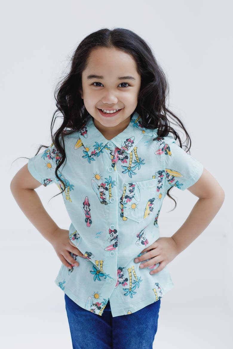 Minnie Mouse Short Sleeve Button Down Shirt, Alternate, color, Green