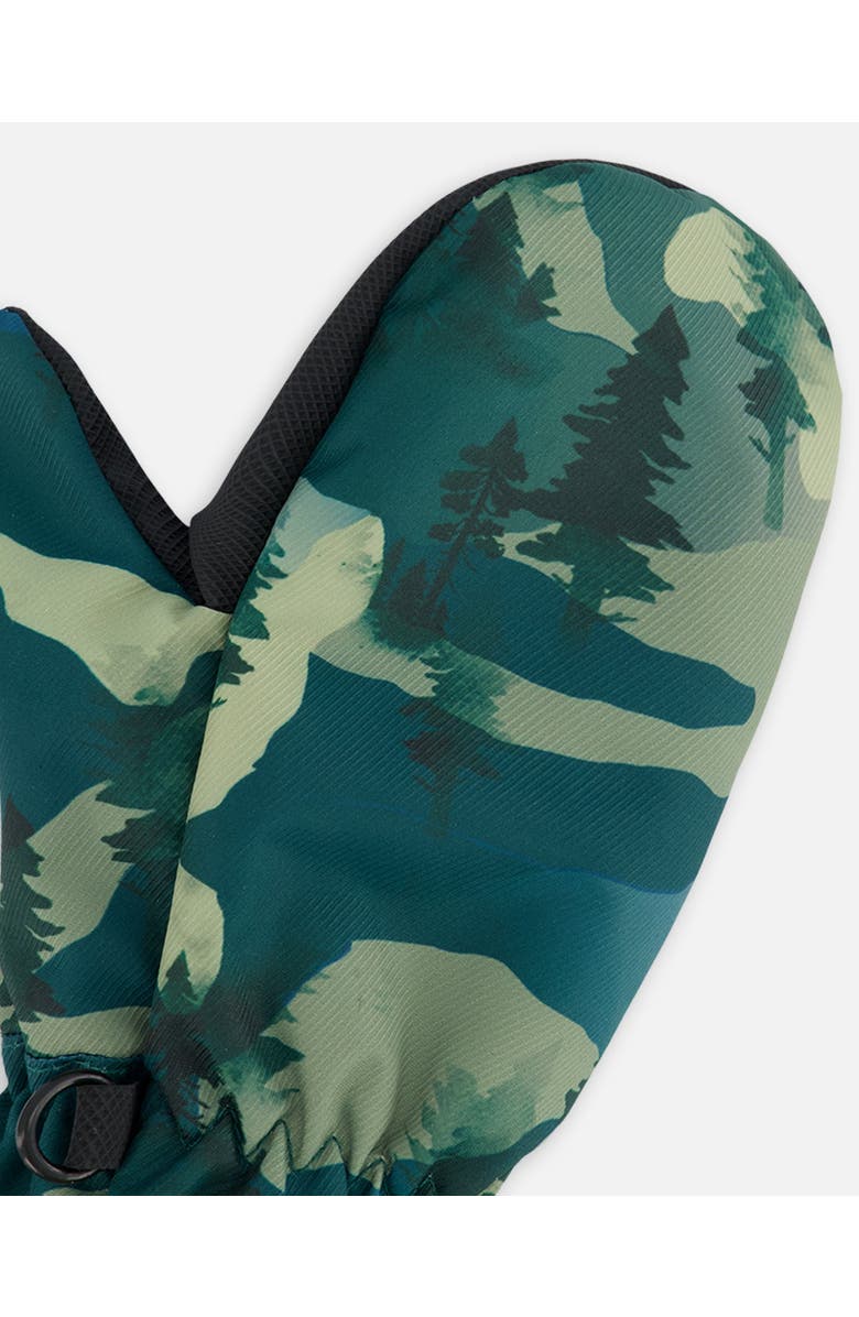 Deux par Deux Little Boy's Printed Mid-Season Mittens Forest Green With Black Pines, Alternate, color,