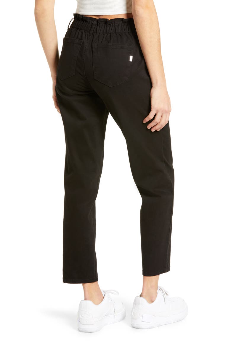 Paperbag Waist Twill Ankle Pants, Alternate, color, BLACK