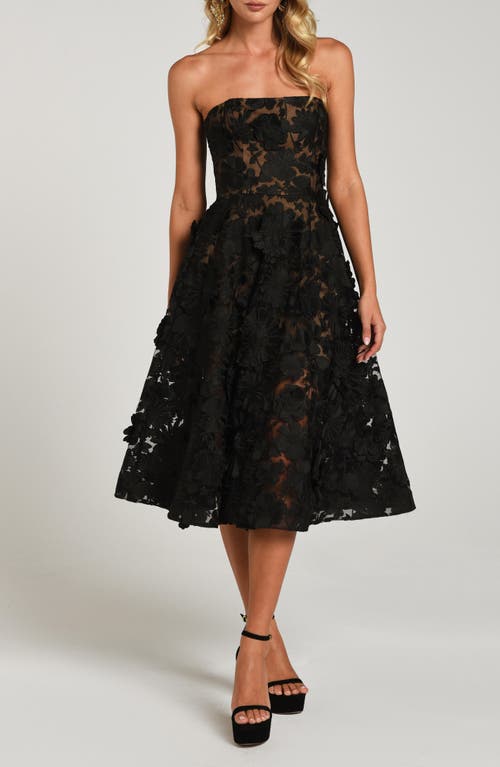 HELSI Florence Floral Appliqué Strapless Midi Dress in Black 