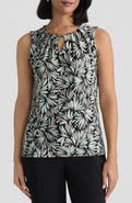 KASPER Print Pleat Neck Sleeveless Top