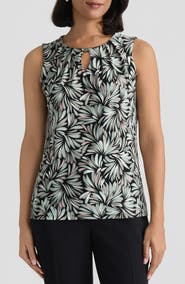 KASPER Print Pleat Neck Sleeveless Top