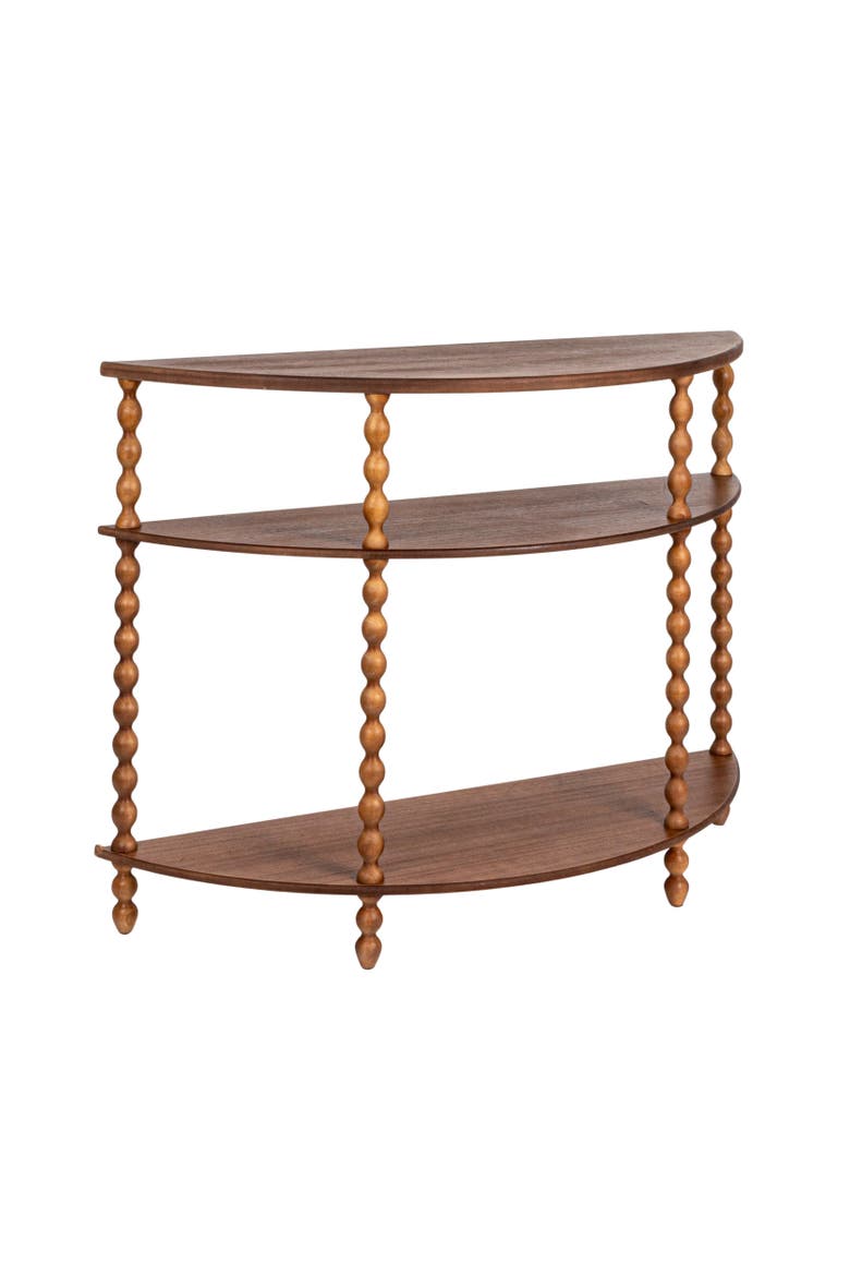 3-Tier Curved Accent Table with Beveled Shelves and Doweled Legs, Main, color, Walnut
