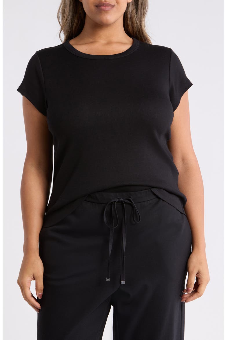 Rib Crewneck Organic Cotton T-Shirt, Main, color, BLACK
