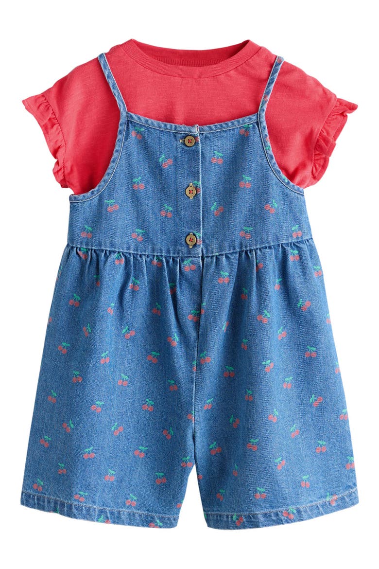 Kids' Cherry Denim Romper & T-Shirt Set, Main, color, BLUE
