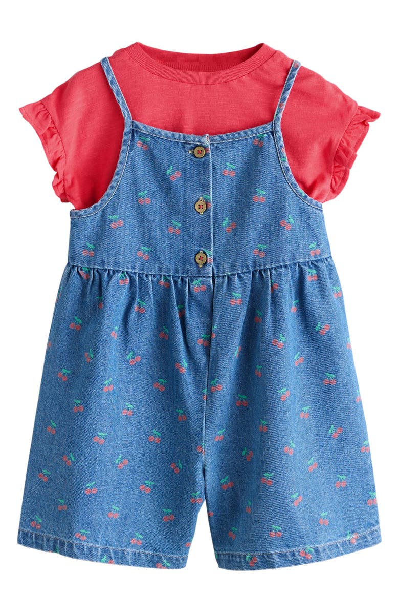 NEXT Kids' Cherry Denim Romper & T-Shirt Set, Main, color, Blue