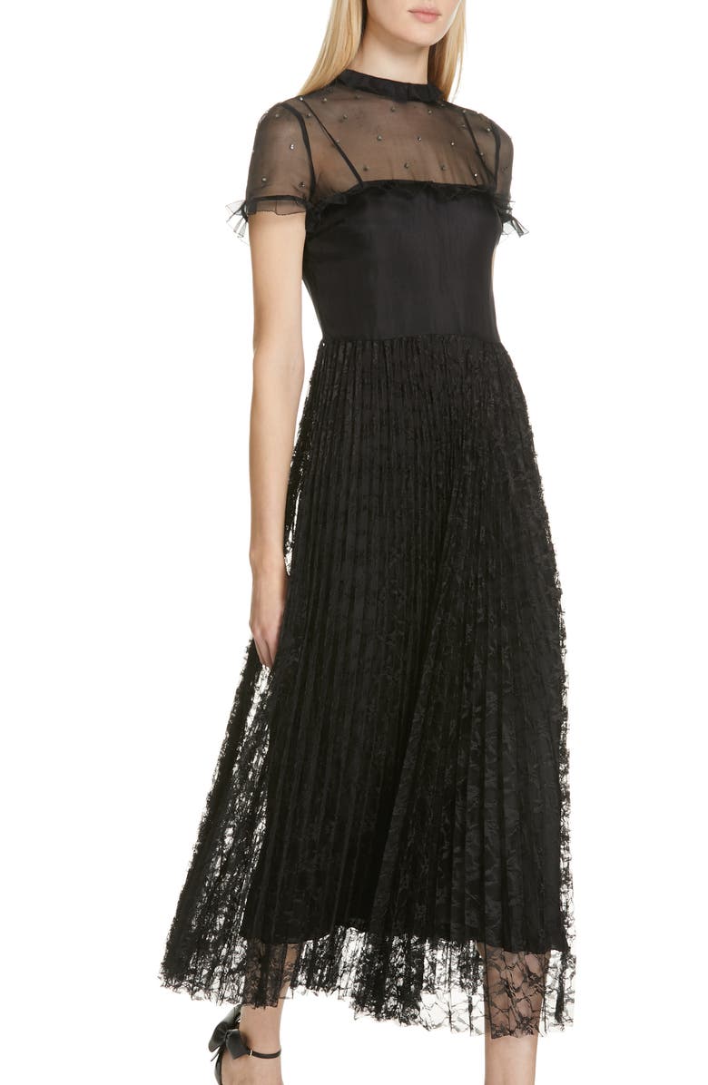 RED Valentino Studded Yoke Lace Skirt Maxi Dress, Alternate, color,