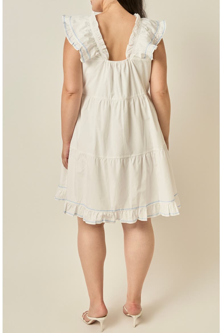 Contrast Embroidered Ruffled Minidress, Alternate, color, WHITE