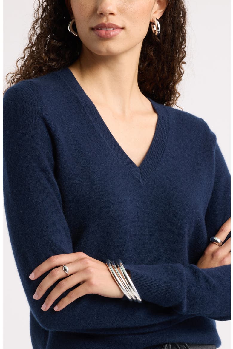 Cashmere V-Neck Sweater, Alternate, color, NAVY NIGHT