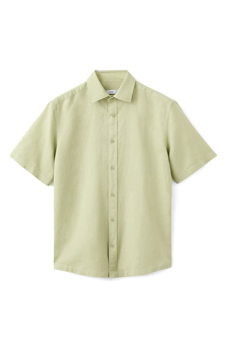 MANGO Short Sleeve Linen & Cotton Button-Up Shirt, Alternate, color, Green Apple