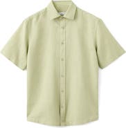 MANGO Short Sleeve Linen & Cotton Button-Up Shirt