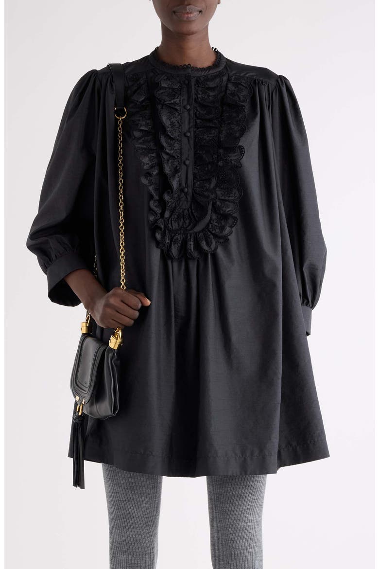Long Sleeve Taffeta Dress, Main, color, BLACK