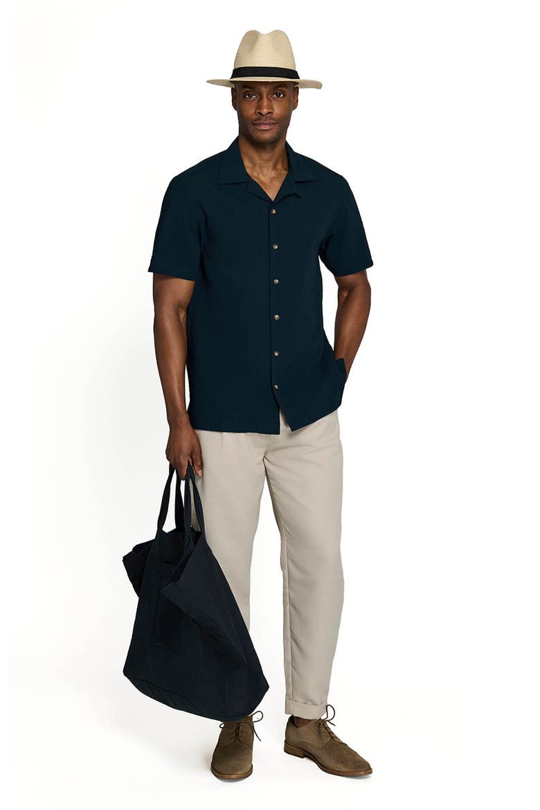 Solid Myrtle Short Sleeve Seersucker Camp Shirt, Alternate, color, NAVY