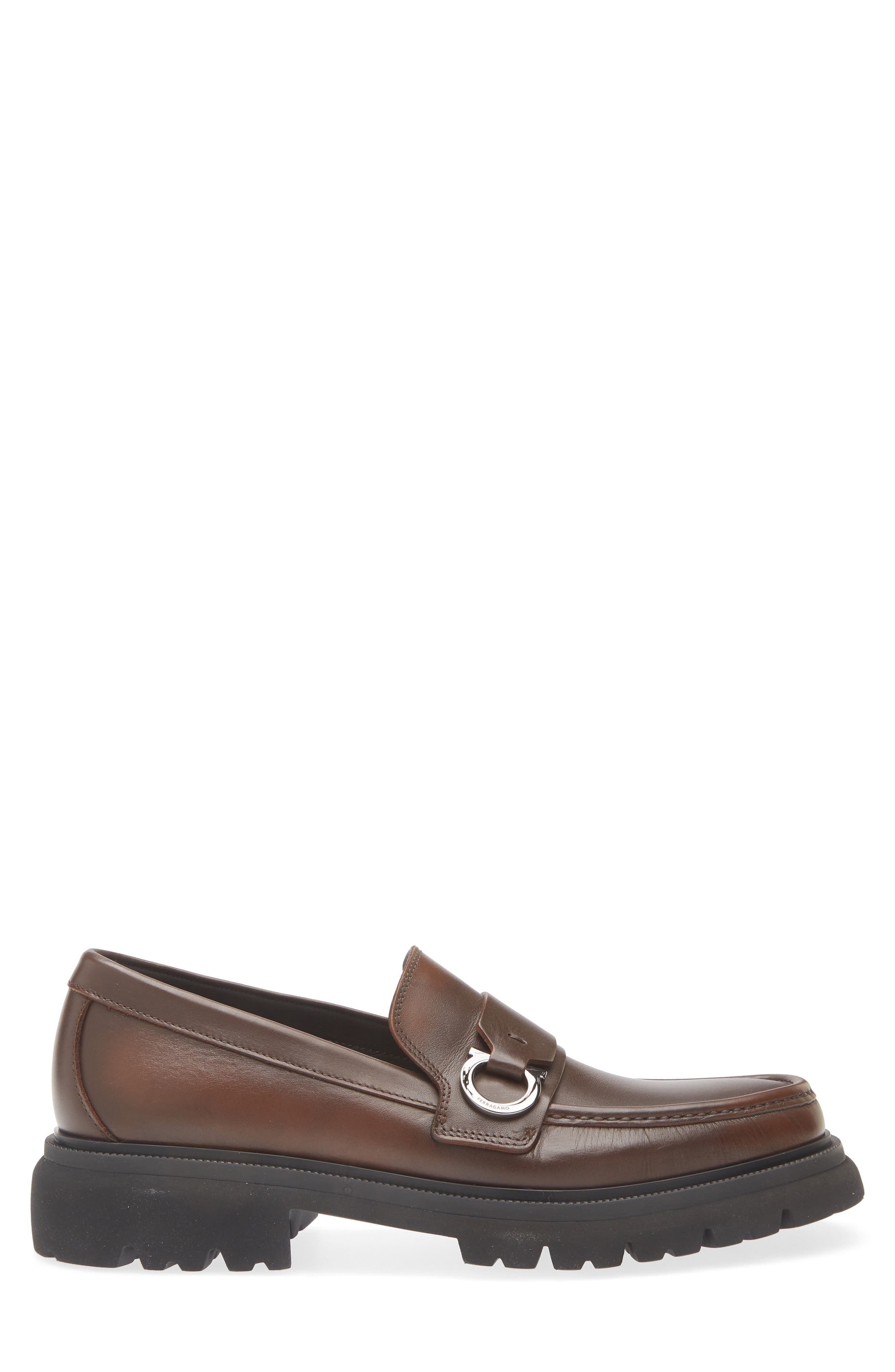 FERRAGAMO Andover Gancini Lug Sole Loafer, Alternate, color, Midbrown/ Hickory T.moro