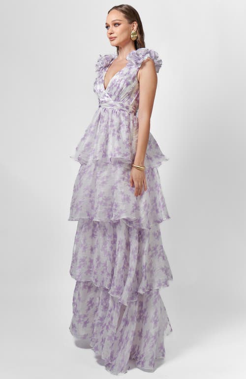 Bariano Violeta Tiered Print Gown In Purple