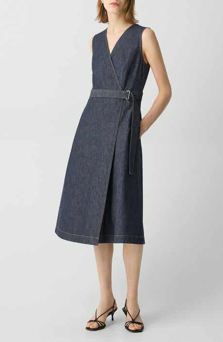 Theory Sleeveless Belted Chambray Wrap Dress