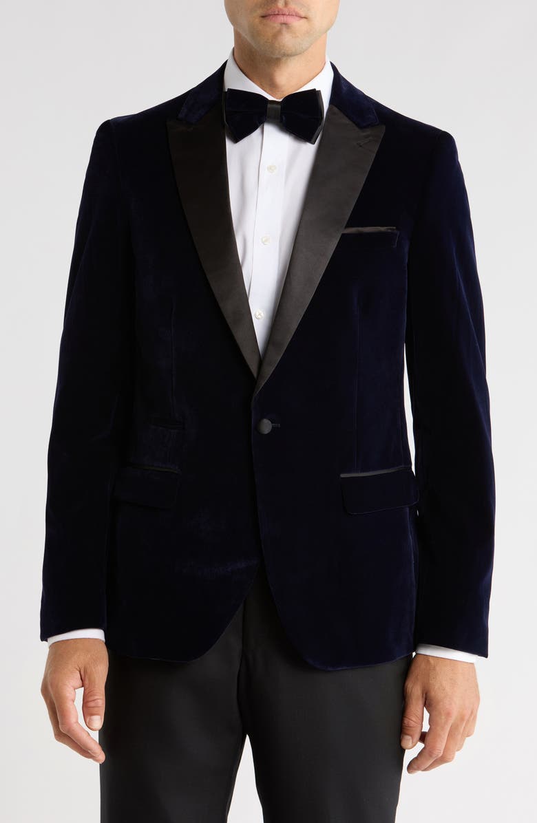 TOM BAINE Peak Lapel Velvet Dinner Jacket, Main, color, Navy