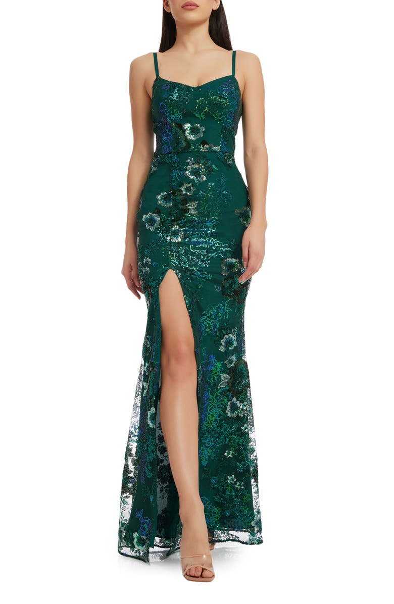 Dress the Population Tori Floral Sequin Mermaid Gown, Main, color, 