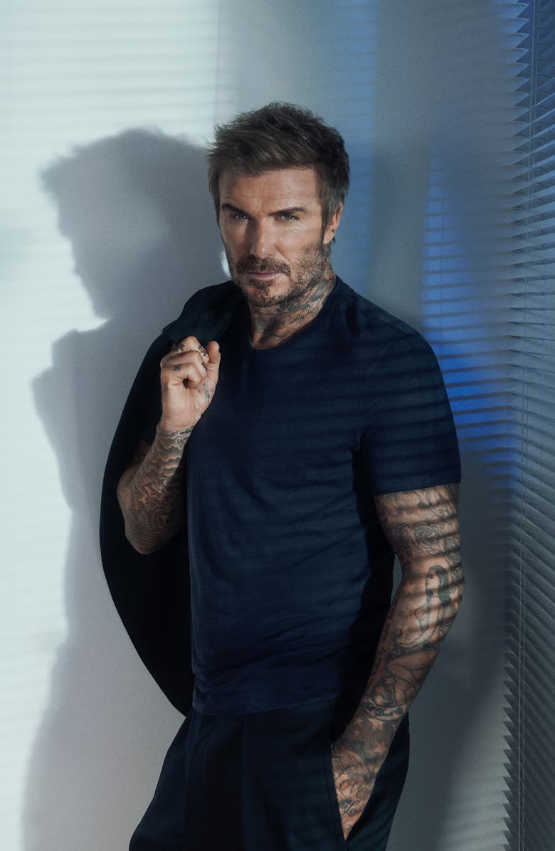 BOSS x Beckham Taut Linen T-Shirt, Alternate, color, Dark Blue