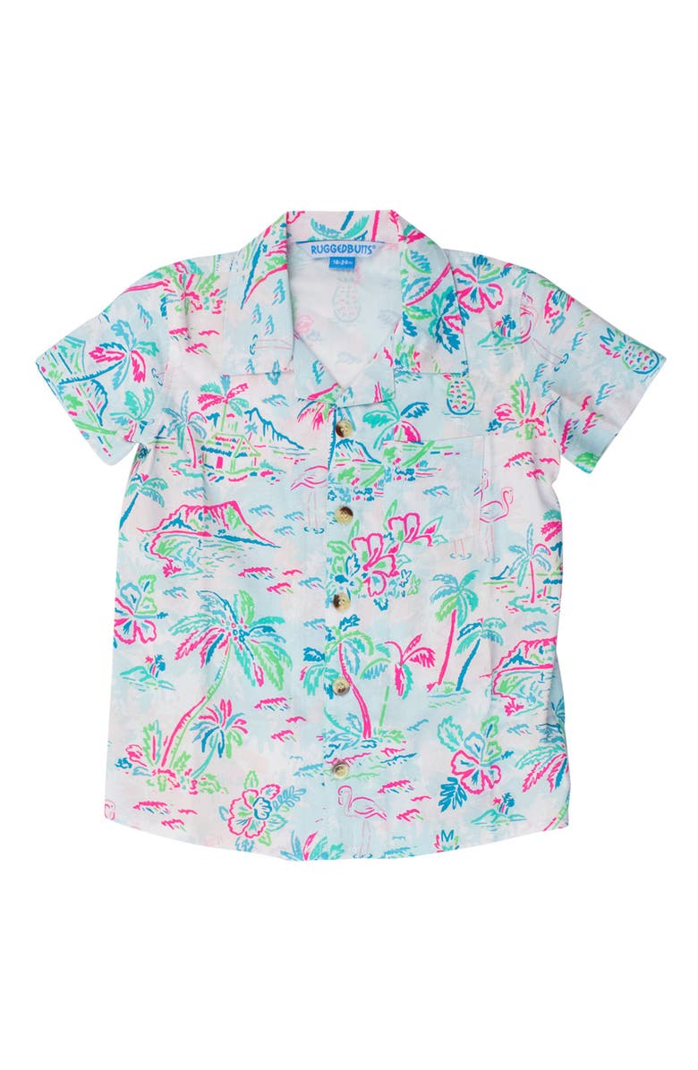 RuggedButts Boys Short Sleeve Camp Shirt, Main, color, Tropical Resort
