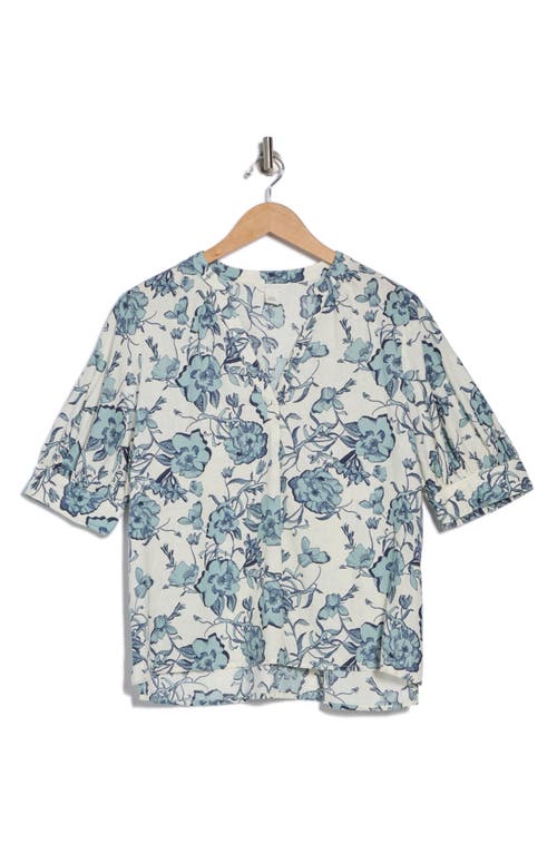 CASLON CASLON® FLORAL ELBOW SLEEVE LINEN BLEND POPOVER TOP 
