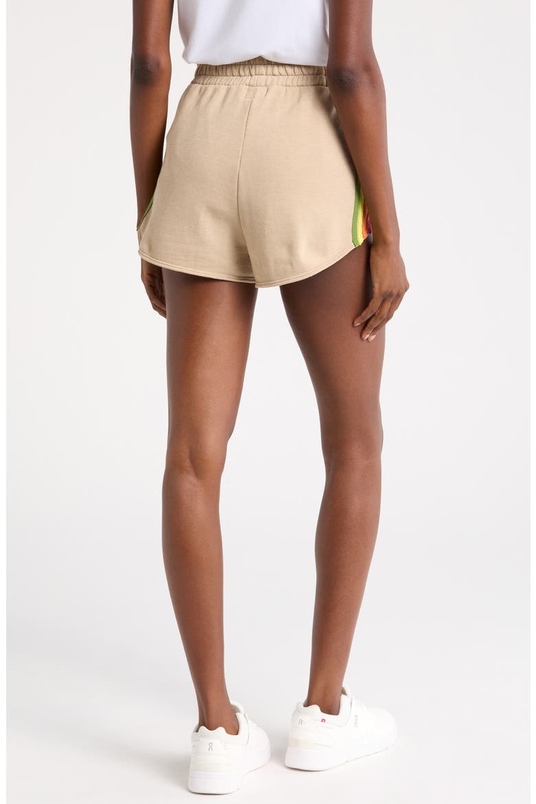 5-Stripe Sweat Shorts, Alternate, color, SAND/ PINK GREEN