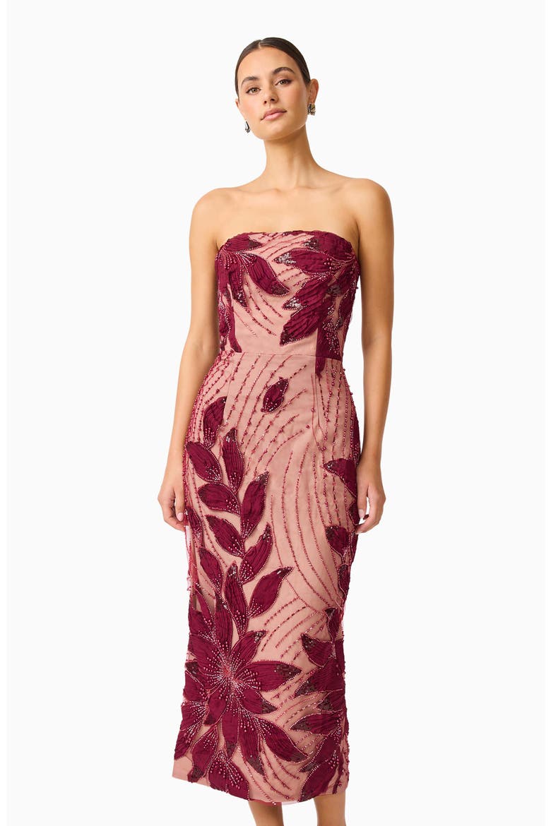 Elisa Strapless Column Midi Dress, Alternate, color, BURGUNDY