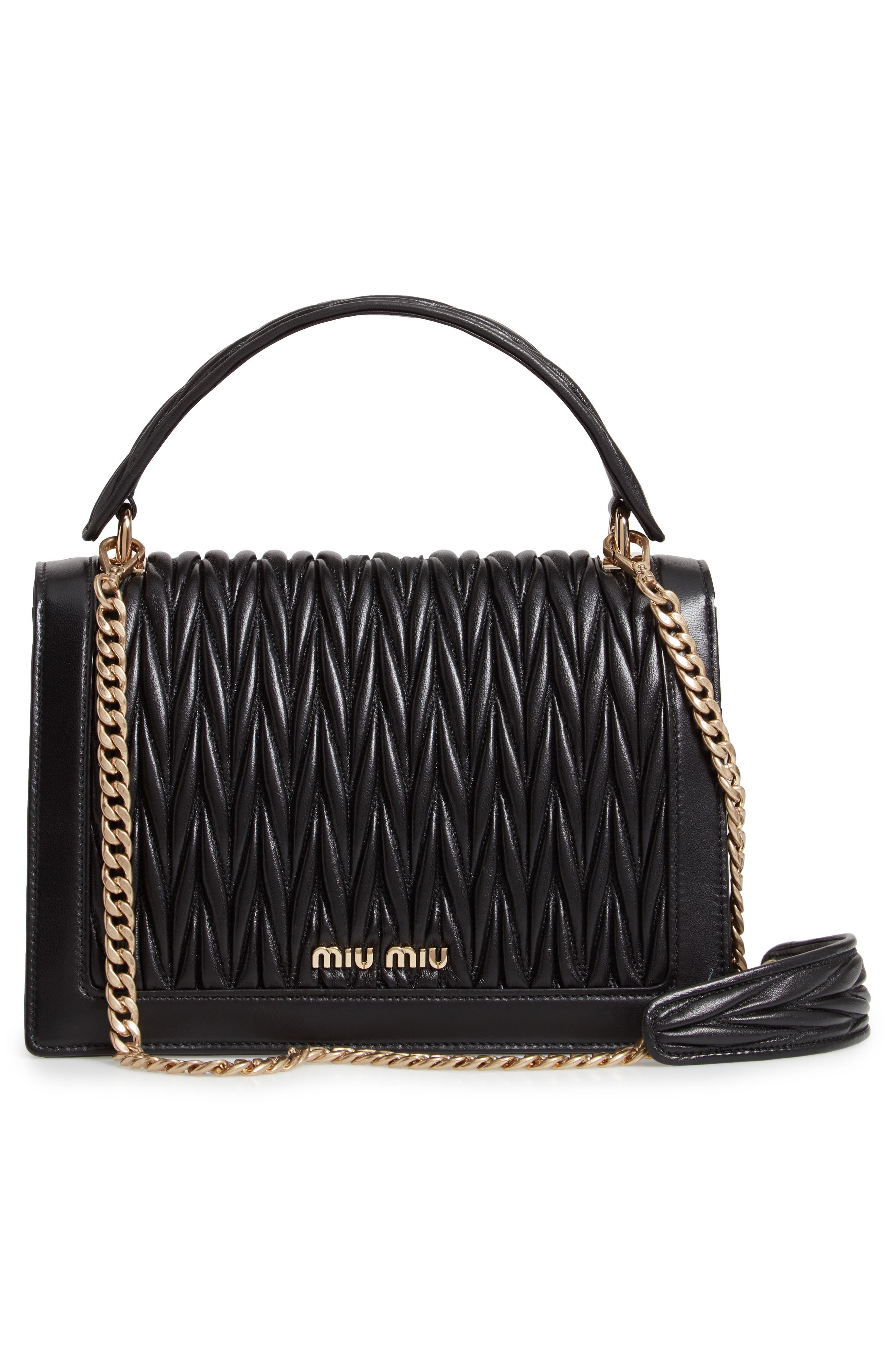 Miu Miu Confidential Matelassé Quilted Lambskin Leather Top Handle Bag, Alternate, color, 