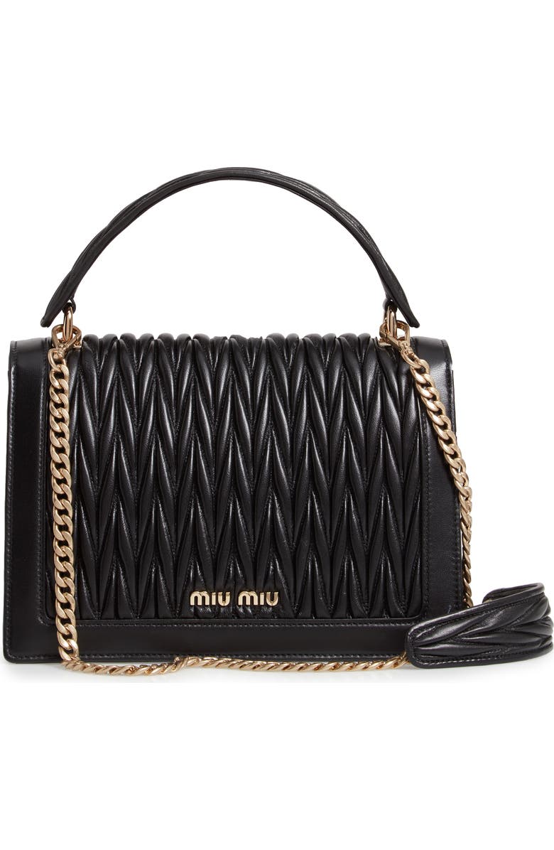 Miu Miu Confidential Matelassé Quilted Lambskin Leather Top Handle Bag, Alternate, color,