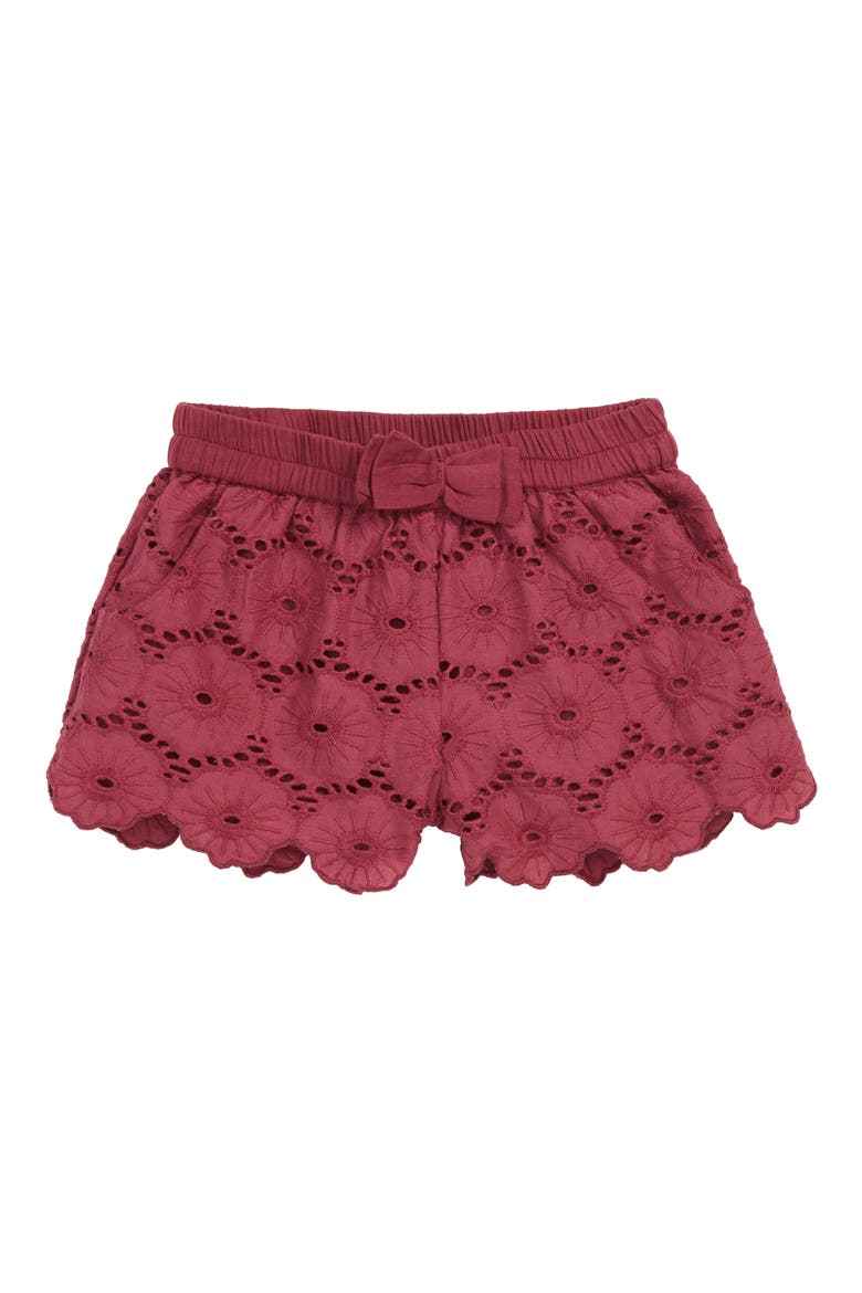 Peek Christy Eyelet Embroidered Shorts, Main, color, MAROON