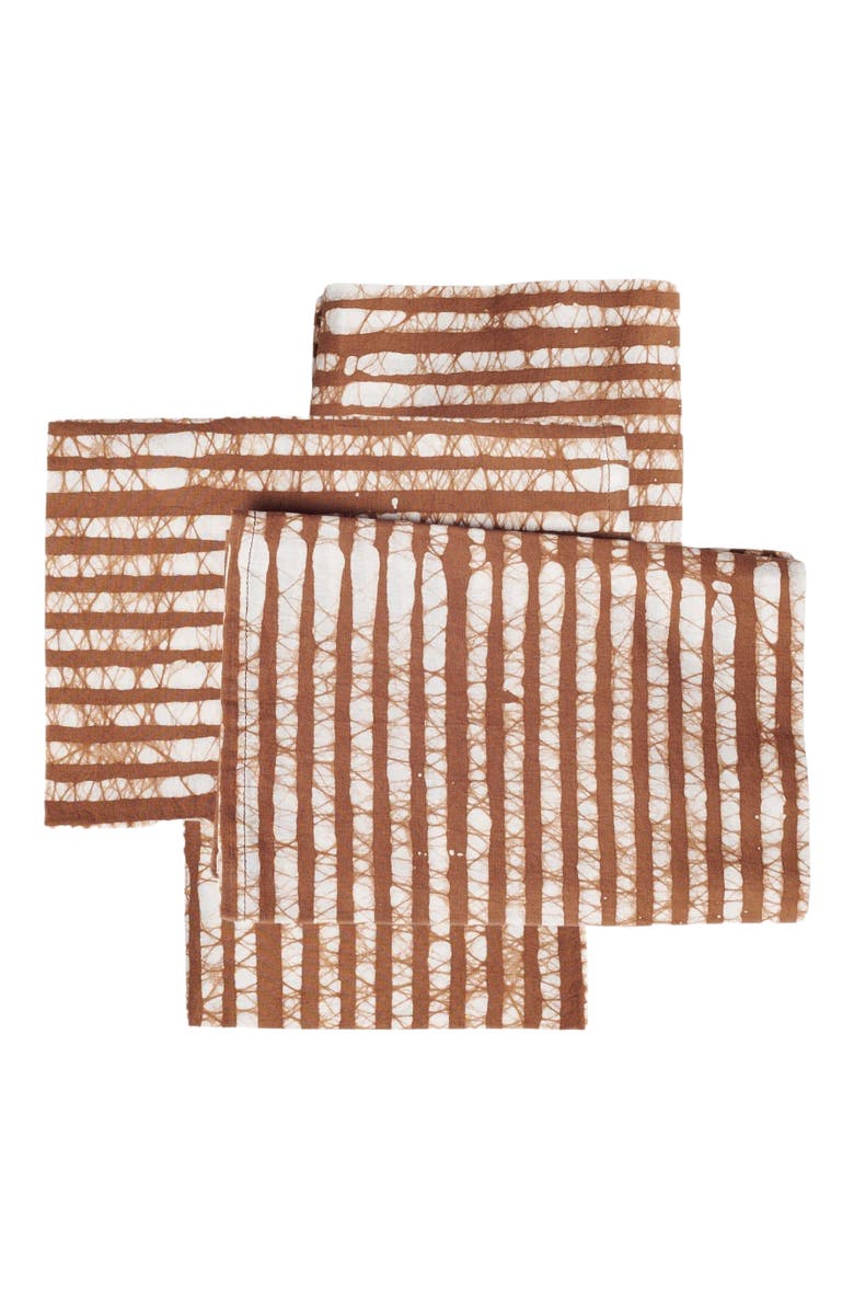 Studio Variously Oak Brown Stripes Wax Block Print Cotton Table Napkin - Set of 4, Alternate, color, Brown
