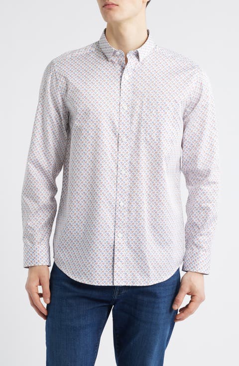 Fan Print Button-Up Shirt
