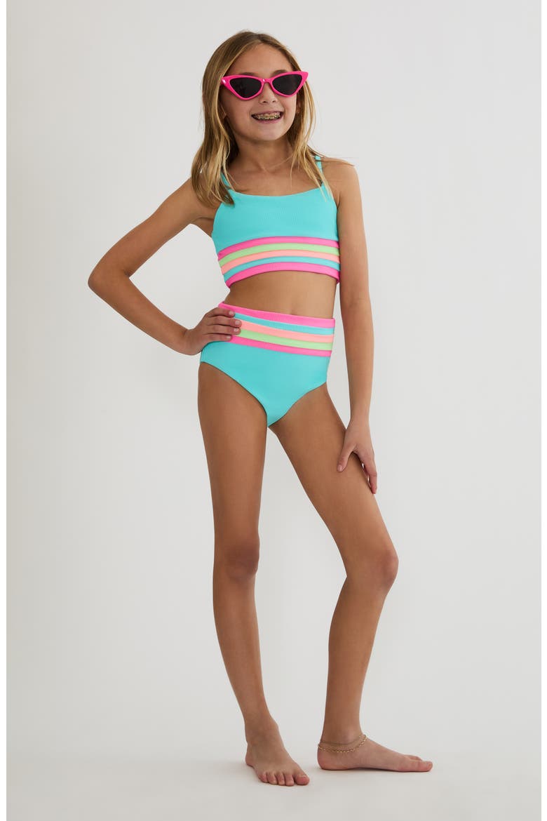 Kids' Little Millie & Mae Two-Piece Swimsuit, Main, color, HIBISCUS COVE COLORBLOCK