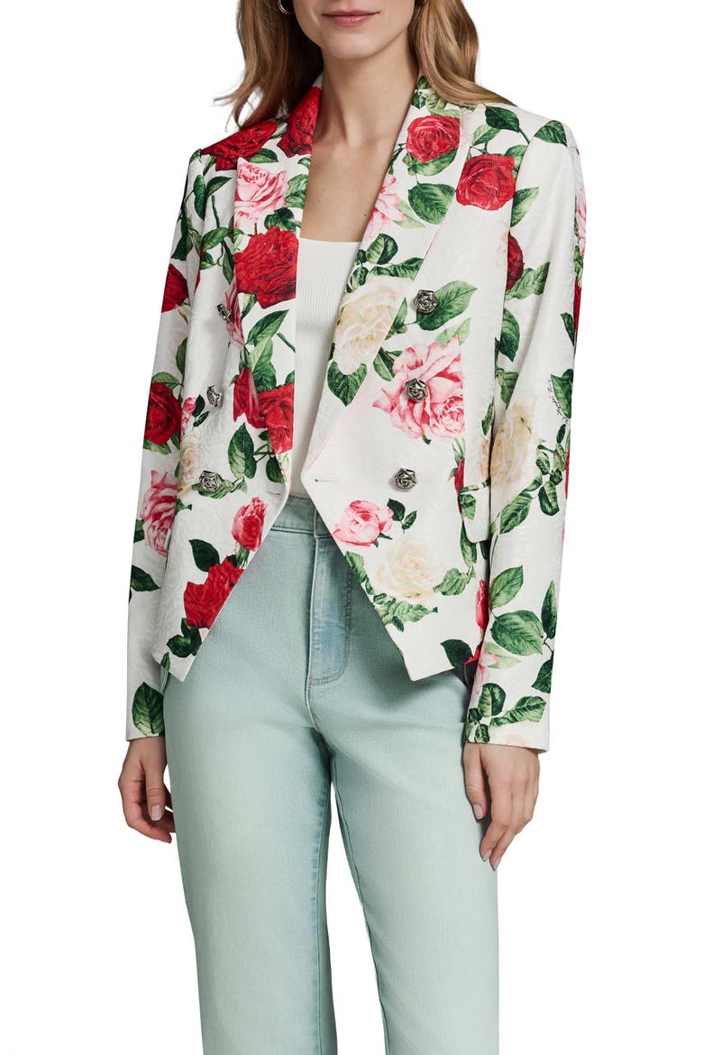 Rose Print Floral Jacquard Jacket, Main, color, SOFT WHITE MULTI