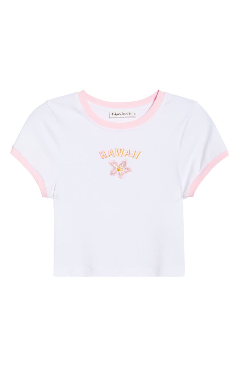 Kulani Kinis Embroidered Crop Stretch Cotton Rib Cover-Up T-Shirt, Alternate, color, Syrupy Sighs