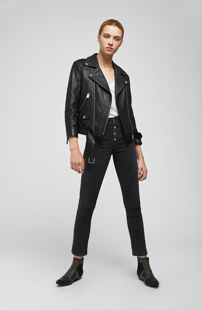ANINE BING Cropped Leather Moto Jacket, Alternate, color, 