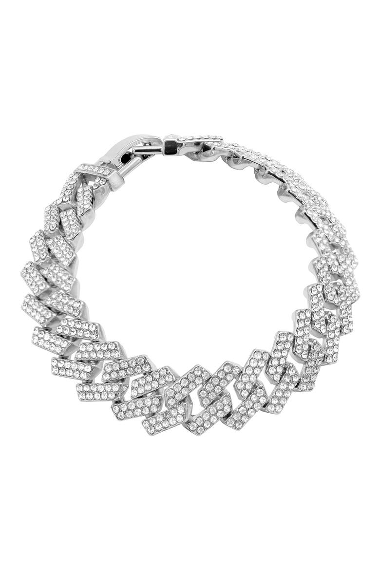 Pavé Cubic Zirconia Curb Chain Bracelet, Main, color, SILVER