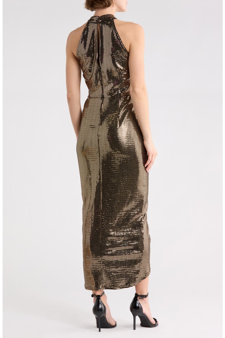 Knot Neck Tulip Hem Metallic Dress, Alternate, color, BLACK GOLD