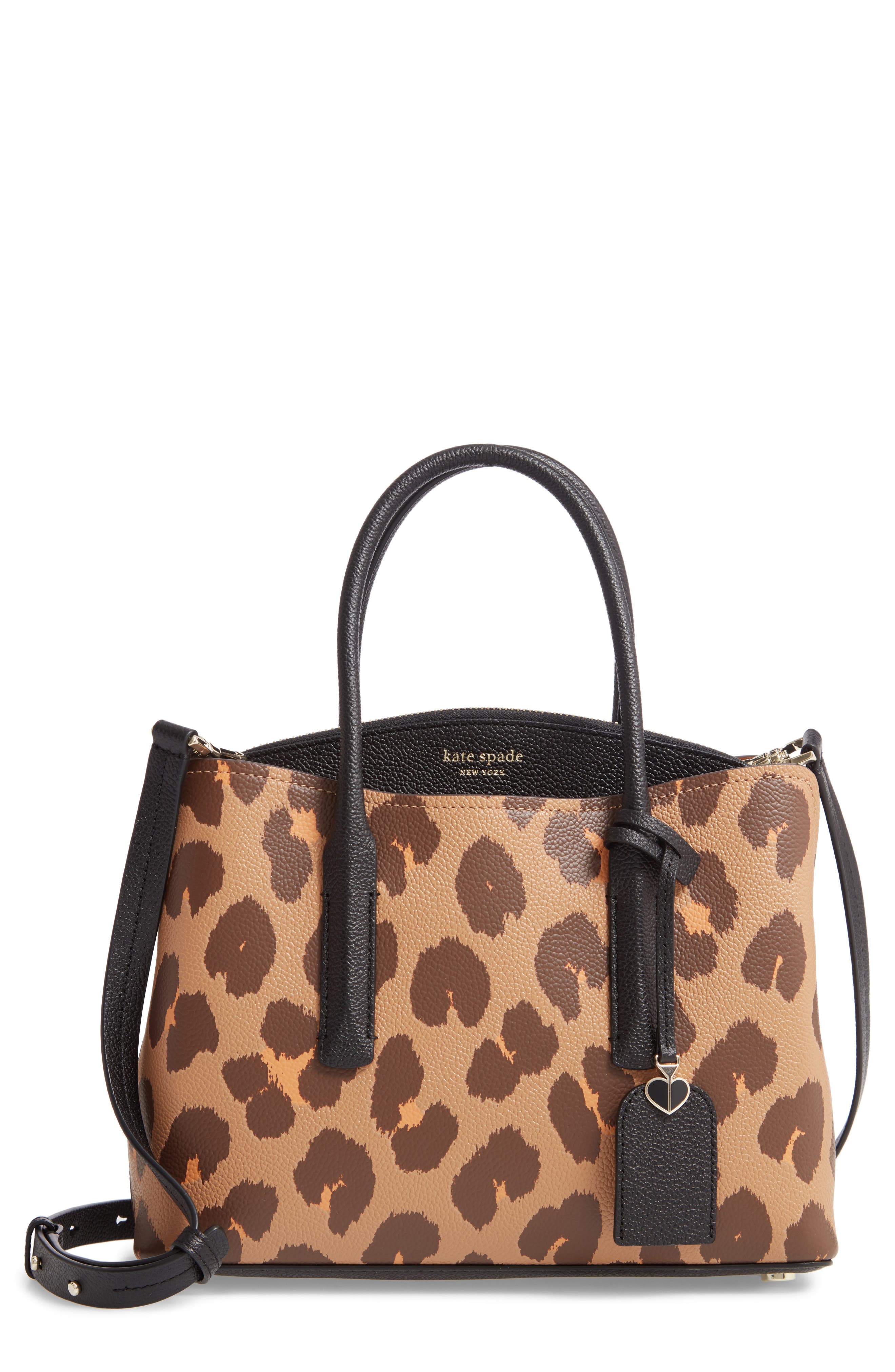 Kate Spade New York medium margaux leopard print leather satchel, Main, color, 