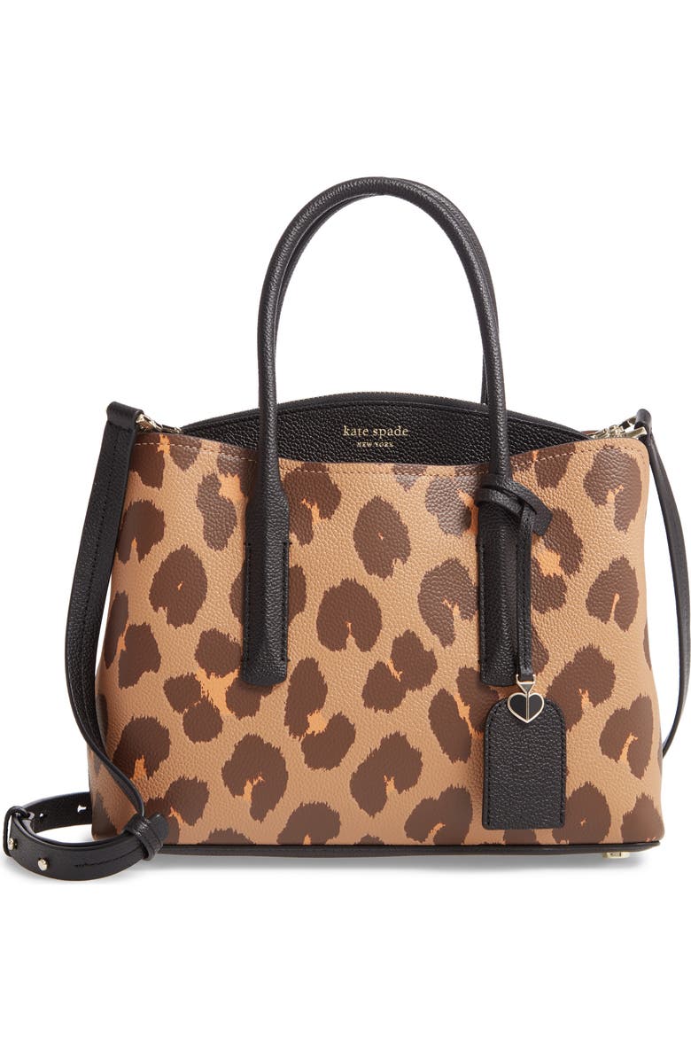 Kate Spade New York medium margaux leopard print leather satchel, Main, color,