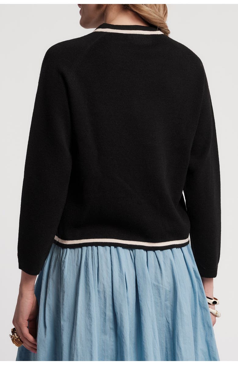 Frances Valentine Border Tie Neck Cardigan, Alternate, color, Black/Oyster