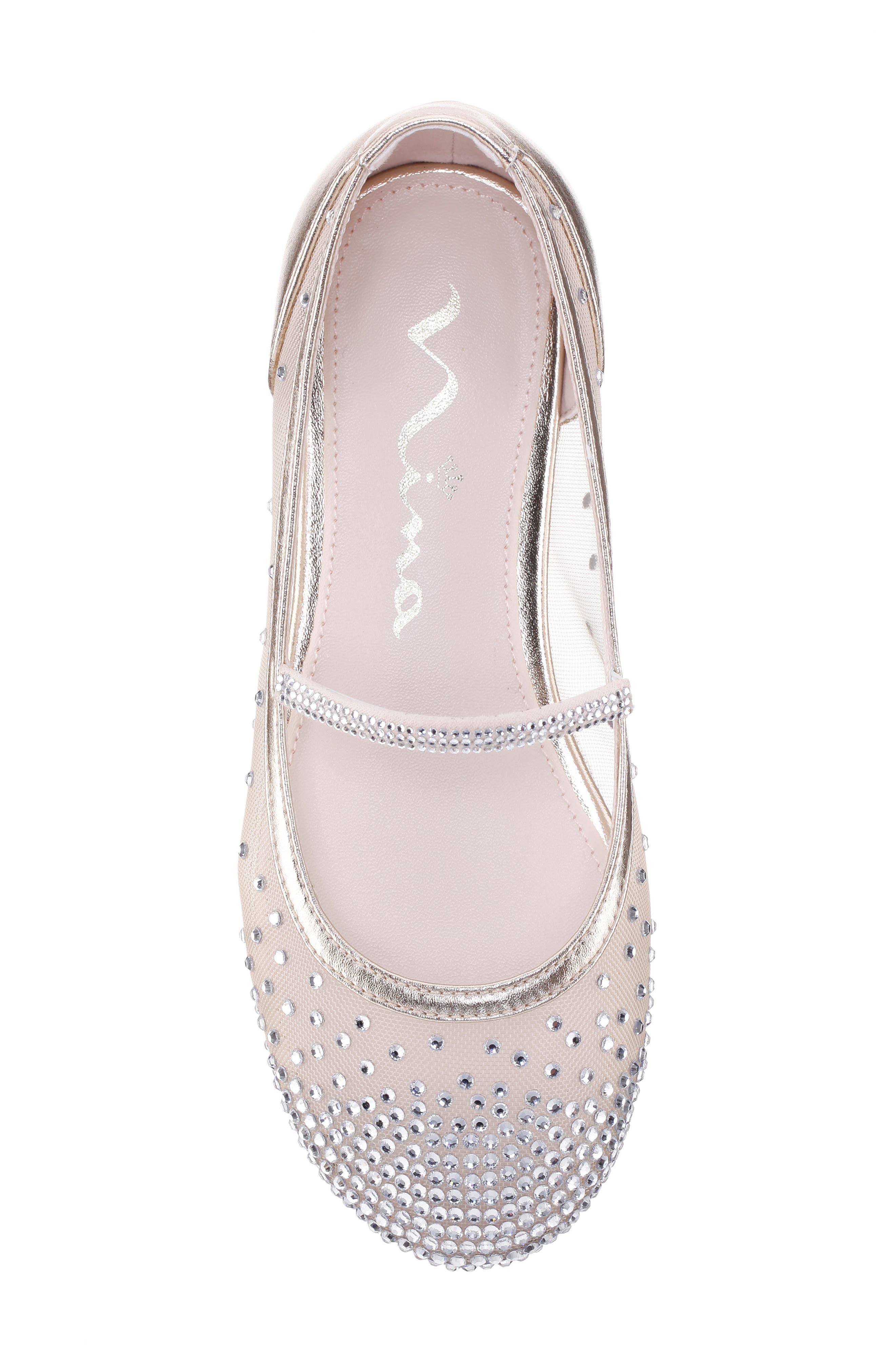 Kids' Kira Mary Jane Flat, Alternate, color, LT GOLD MESH/ RHINESTONES