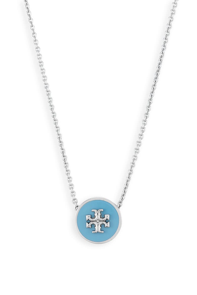 Icon Enamel Pendant Necklace, Main, color, TORY SILVER/ LANAI BLUE