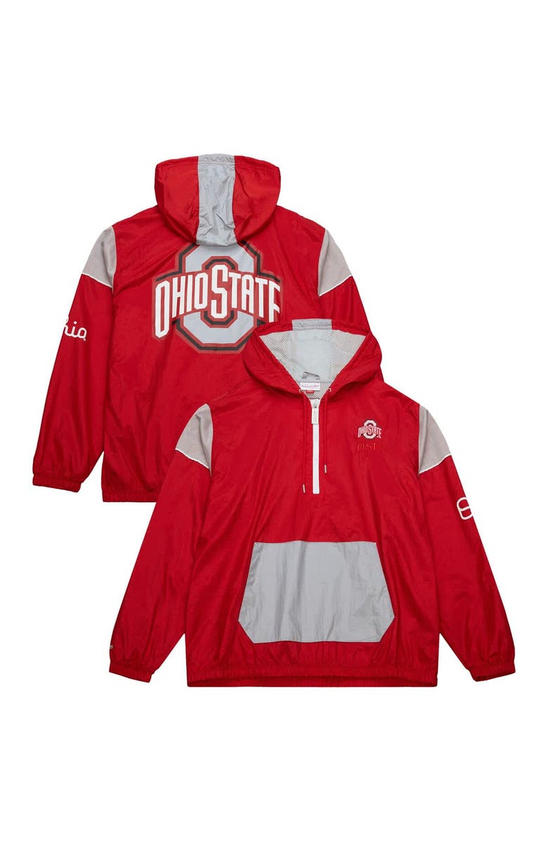 Mitchell & Ness Men's Mitchell & Ness Scarlet Ohio State Buckeyes Team 3.0 Anorak Half-Zip Hoodie, Alternate, color, Scarlet