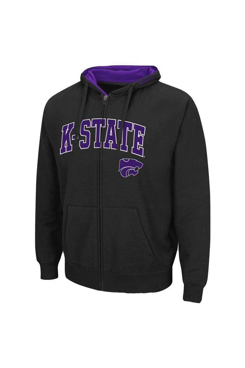 Men's Colosseum Black Kansas State Wildcats Arch & Logo 3.0 Full-Zip Hoodie, Alternate, color, Black