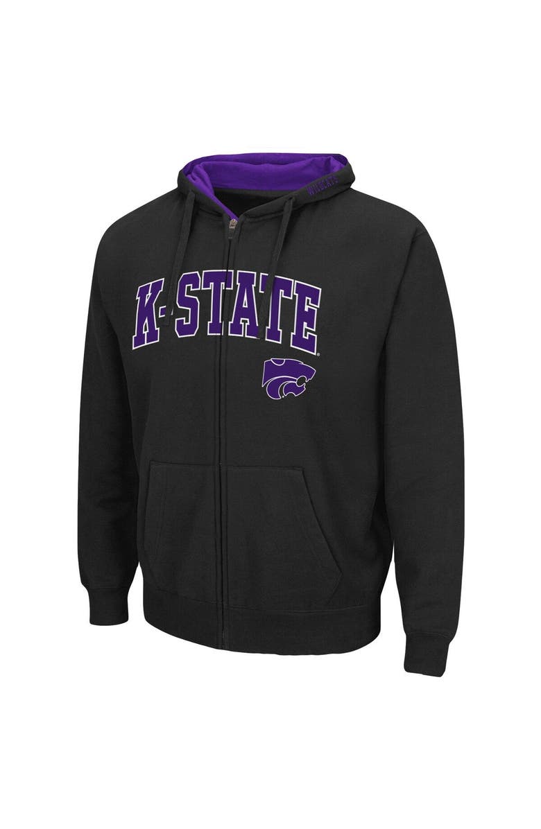 COLOSSEUM Men's Colosseum Black Kansas State Wildcats Arch & Logo 3.0 Full-Zip Hoodie, Alternate, color, Black